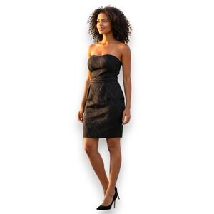 Alice‎ + Olivia Womens Black Dress Sz S Strapless Mini Textured Fitted Holiday